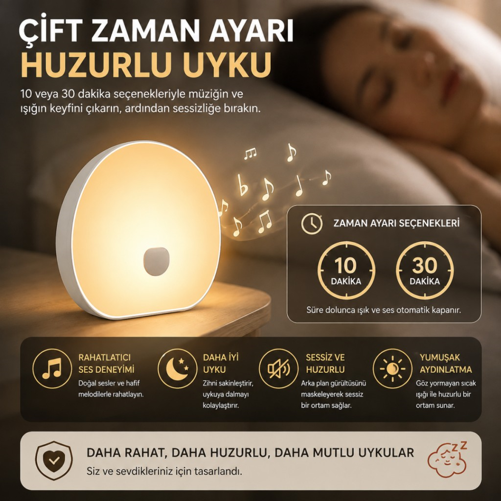 Polham Beyaz Gürültü Uyku Yardımcısı ve Gece Lambası – Dokunmatik, Zamanlayıcılı, Şarjlı, Bebek Uyku Yardımcısı