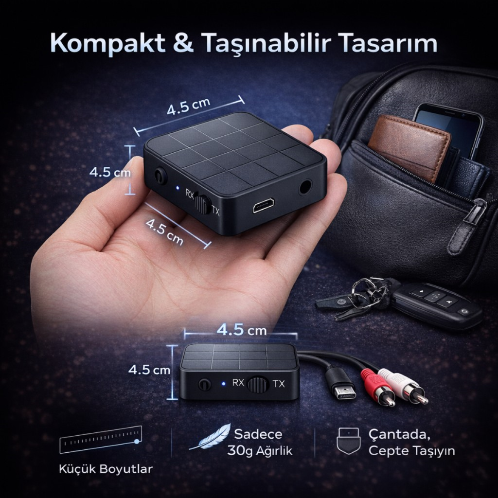 Polham Bluetooth 5.0 Ses Alıcı ve Verici RX/TX | TV İçin Kablosuz Kulaklık Adaptörü | 3.5mm & RCA Destekli