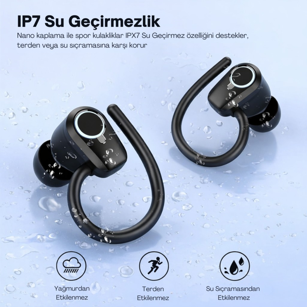 Polham BT5.4 Kancalı Mikrofonlu Bluetooth Kulaklık 500mAh Şarj Kutulu Dijital Göstergeli Spor Kulaklık