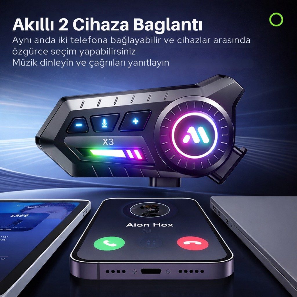 Polham BT6.0 Intercom Kask Kulaklık – IPX67 Su Geçirmez, Gürültü Engelleme, Çift Telefon Destekli, 500Mah Şarjlı