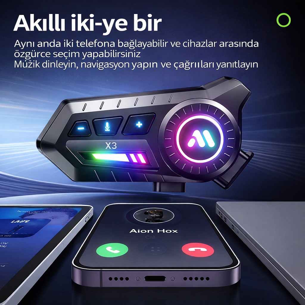 Polham BT6.0 Intercom Kask Kulaklık – IPX67 Su Geçirmez, Gürültü Engelleme, Çift Telefon Destekli, 500Mah Şarjlı