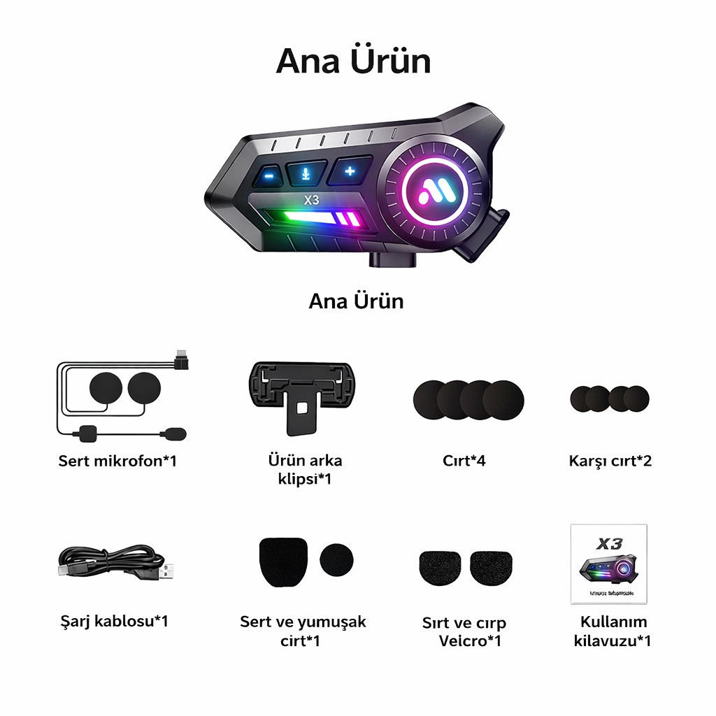 Polham BT6.0 Intercom Kask Kulaklık – IPX67 Su Geçirmez, Gürültü Engelleme, Çift Telefon Destekli, 500Mah Şarjlı