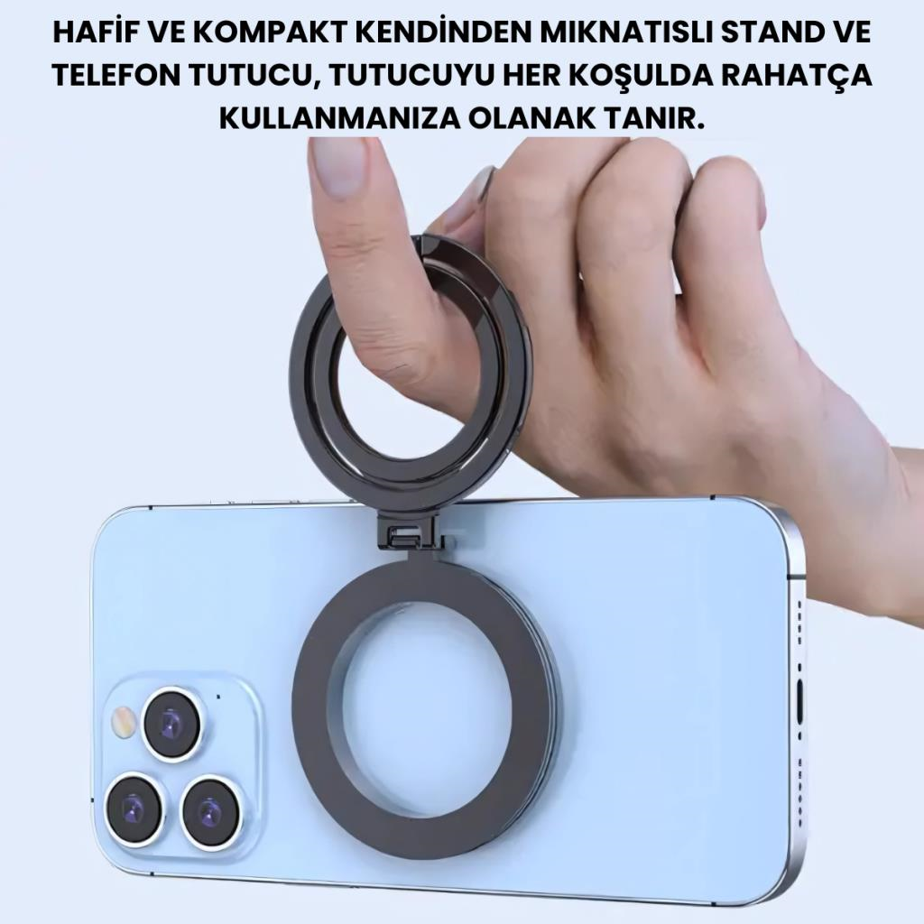 Polham Çift Halkalı Yüzük Tipi Manyetik Standlı Telefon Tutucu, 360 Derece Ayarlanabilir Taşınabilir