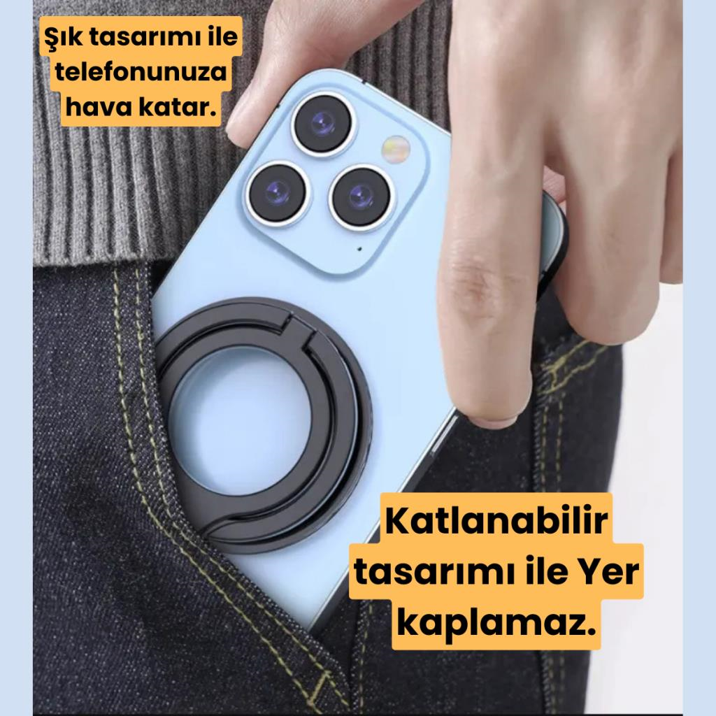 Polham Çift Halkalı Yüzük Tipi Manyetik Standlı Telefon Tutucu, 360 Derece Ayarlanabilir Taşınabilir