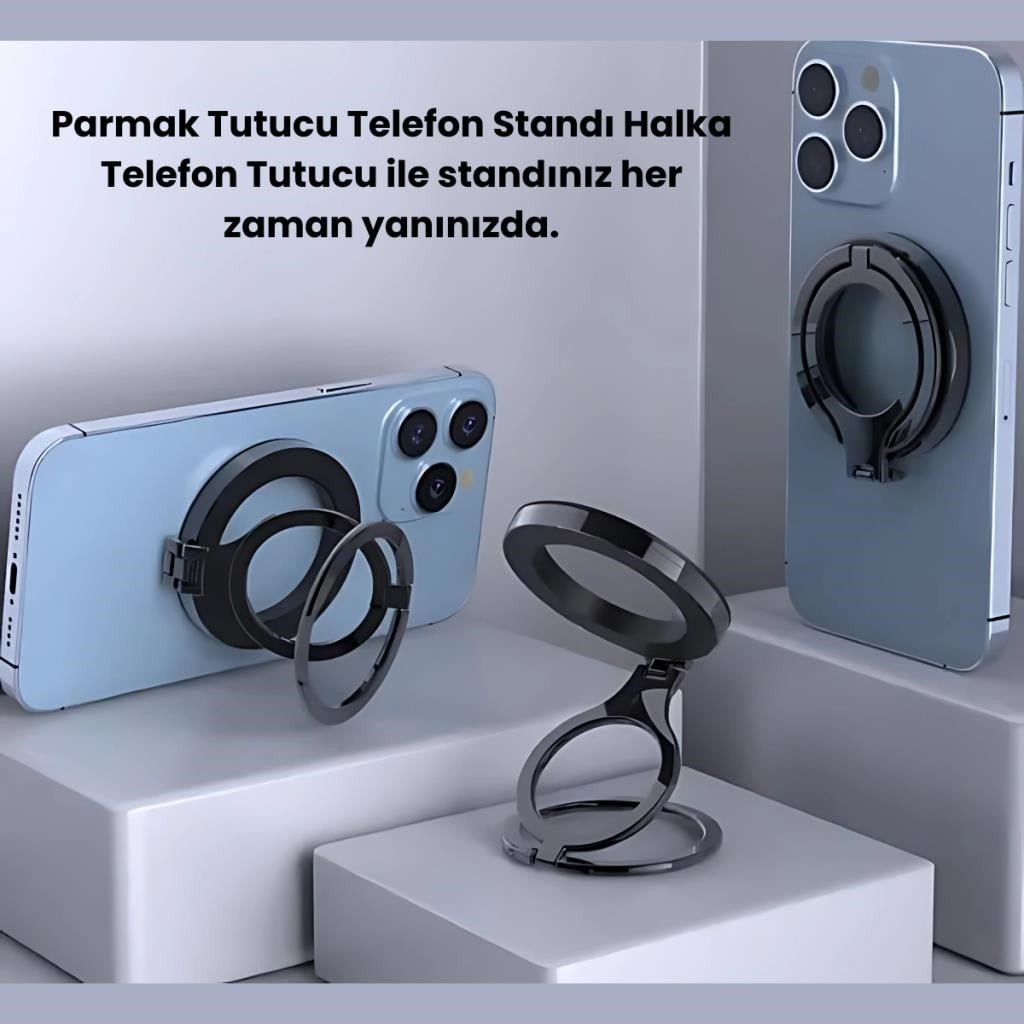 Polham Çift Halkalı Yüzük Tipi Manyetik Standlı Telefon Tutucu, 360 Derece Ayarlanabilir Taşınabilir