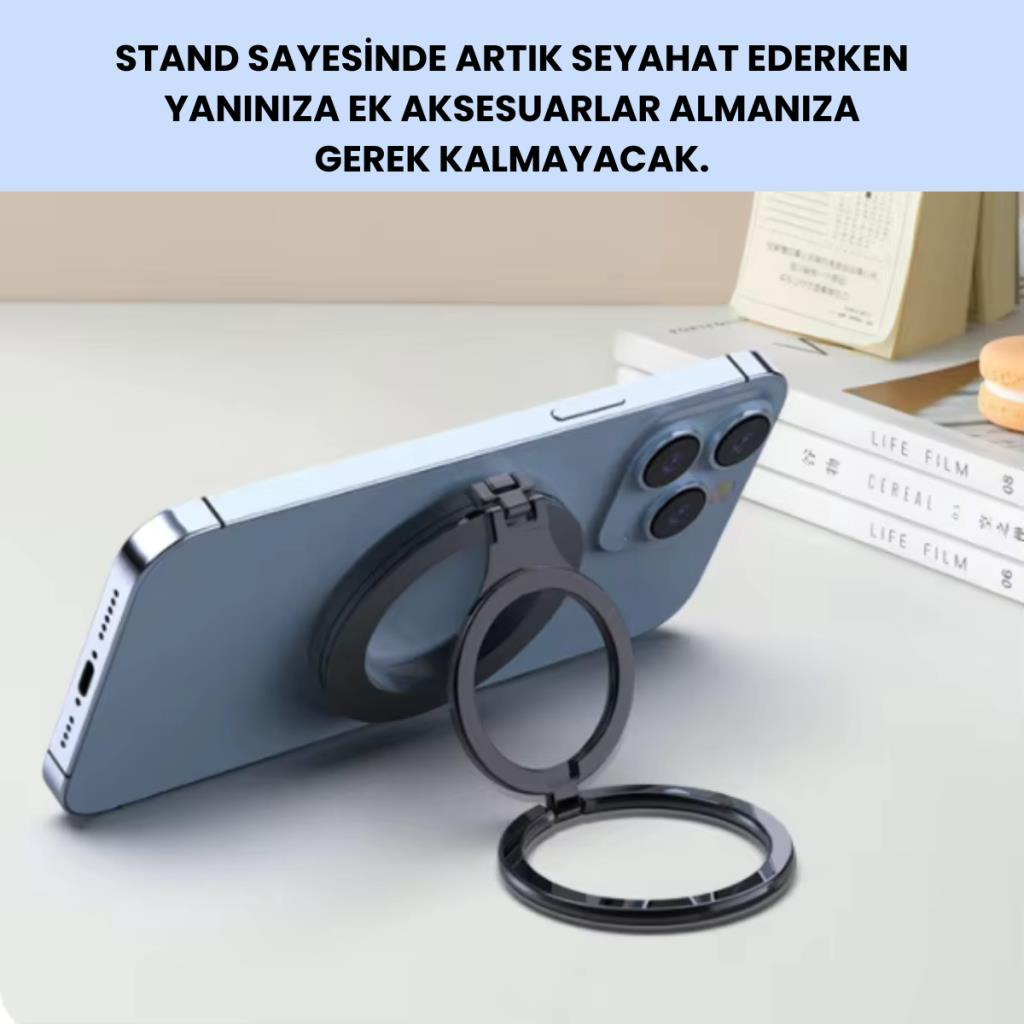 Polham Çift Halkalı Yüzük Tipi Manyetik Standlı Telefon Tutucu, 360 Derece Ayarlanabilir Taşınabilir