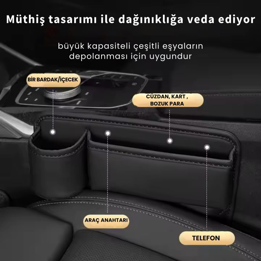 Polham Deri Araç İçi Ön Koltuk Yanı Saklama Kutusu, Telefon, Cüzdan, Bardak Tutucu Düzenleyici Organizer