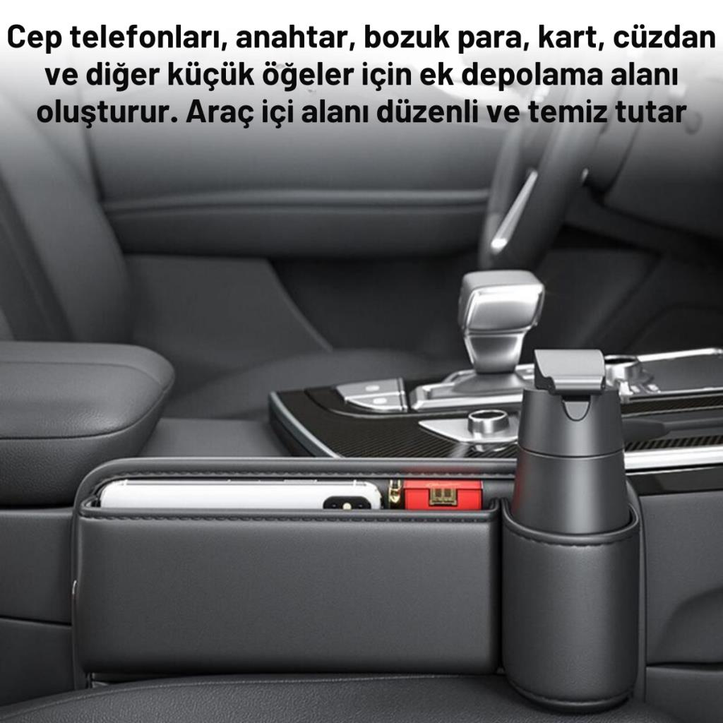 Polham Deri Araç İçi Ön Koltuk Yanı Saklama Kutusu, Telefon, Cüzdan, Bardak Tutucu Düzenleyici Organizer