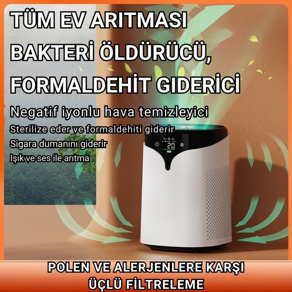 POLHAM Dijital Göstergeli Hava Temizleme Cihazı – HEPA Filtre + Aktif Karbon ,Negatif İyon ,Toz, Polen %99 Temizleme
