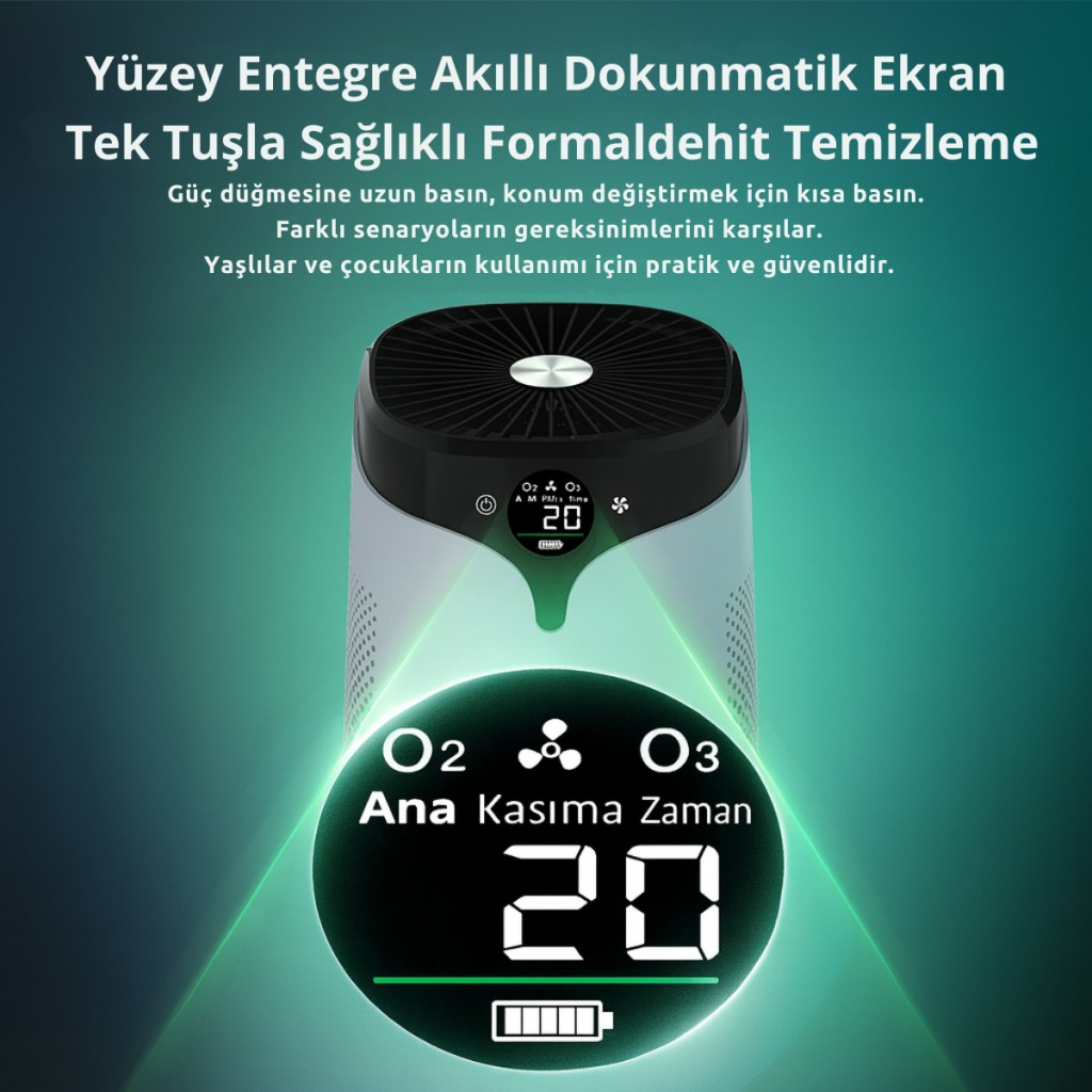 POLHAM Dijital Göstergeli Hava Temizleme Cihazı – HEPA Filtre + Aktif Karbon ,Negatif İyon ,Toz, Polen %99 Temizleme