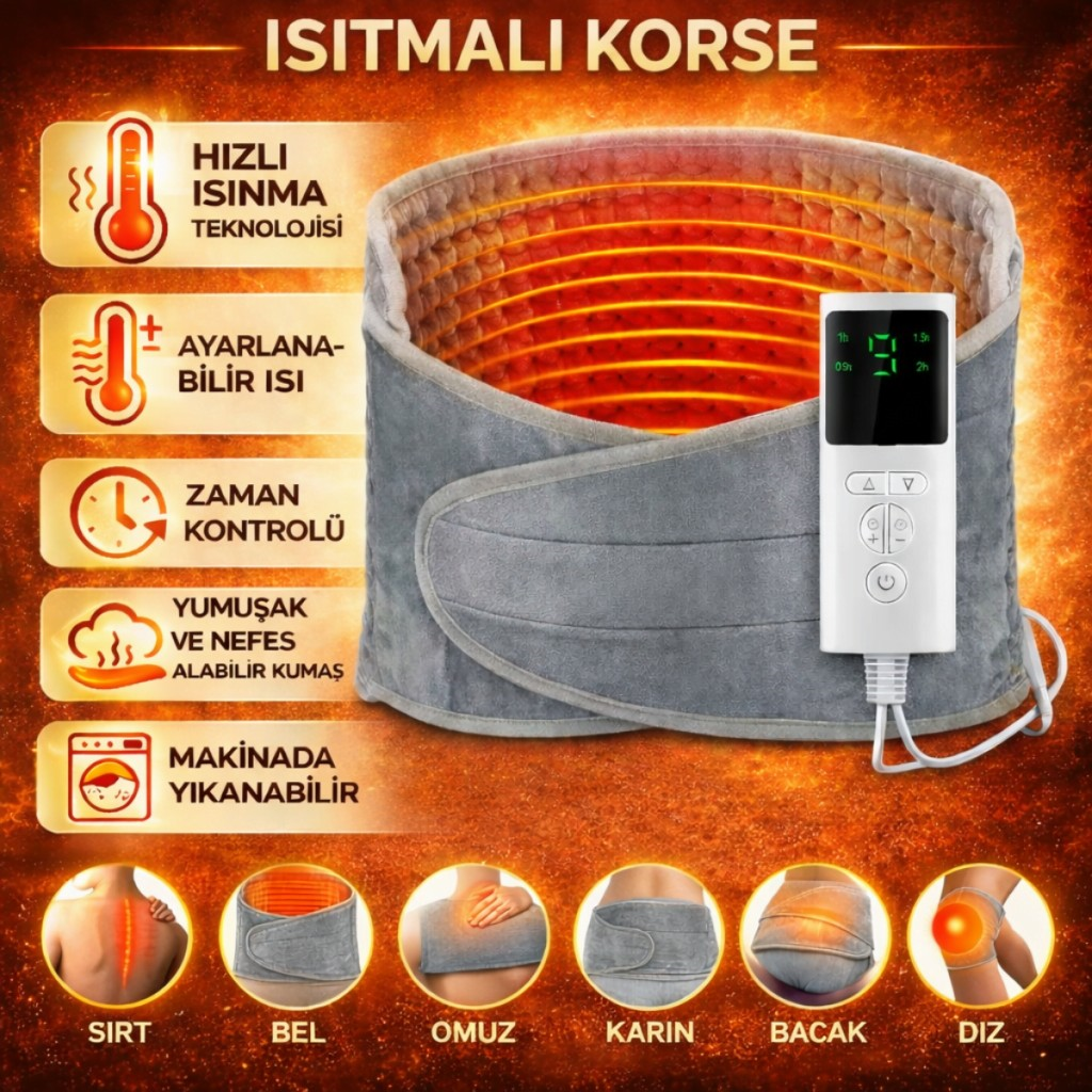 Polham Elektrikli 3 Kademe Isı – Zaman Ayarlı Isıtmalı Korse, Bel, Sırt, Omuz, Karın, Bacak Diz Isıtıcı Kemer