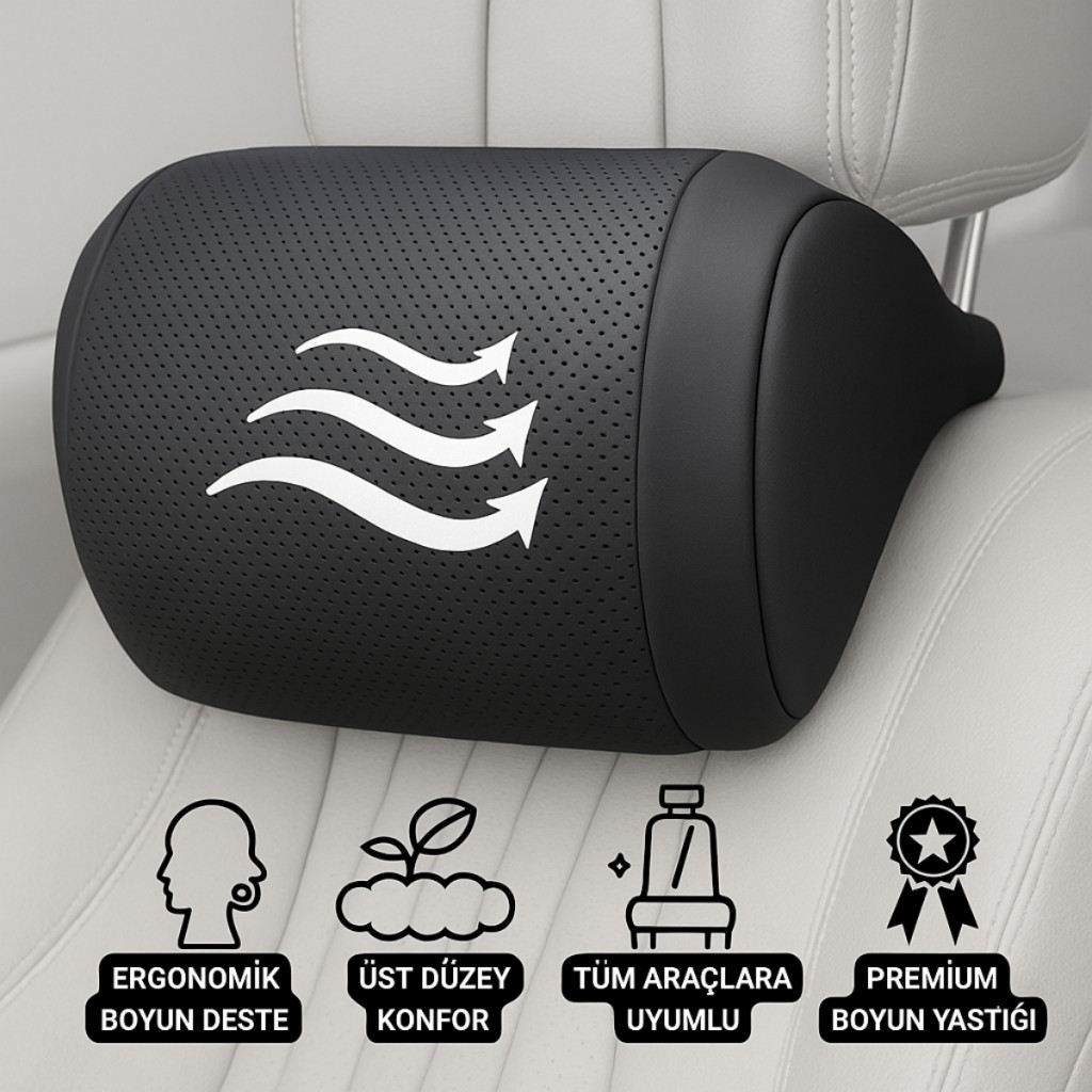 Polham Ergonomik Premium Araç Boyun Yastığı – Delikli Nefes Alabilen Yapı, Tüm Araçlara Uyumlu, Ortopedik Yastık