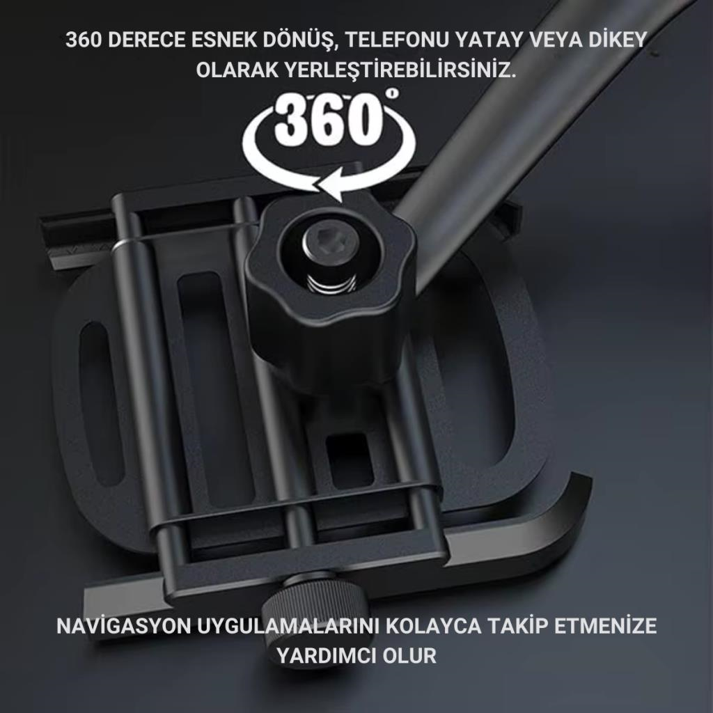 Polham Ful Metal Gidon Uyumlu 360 Derece Dönen Başlık Motorsiklet Telefon Tutucu, Bisiklet, Scooter Uyumlu Sıkıştırmalı Tutucu