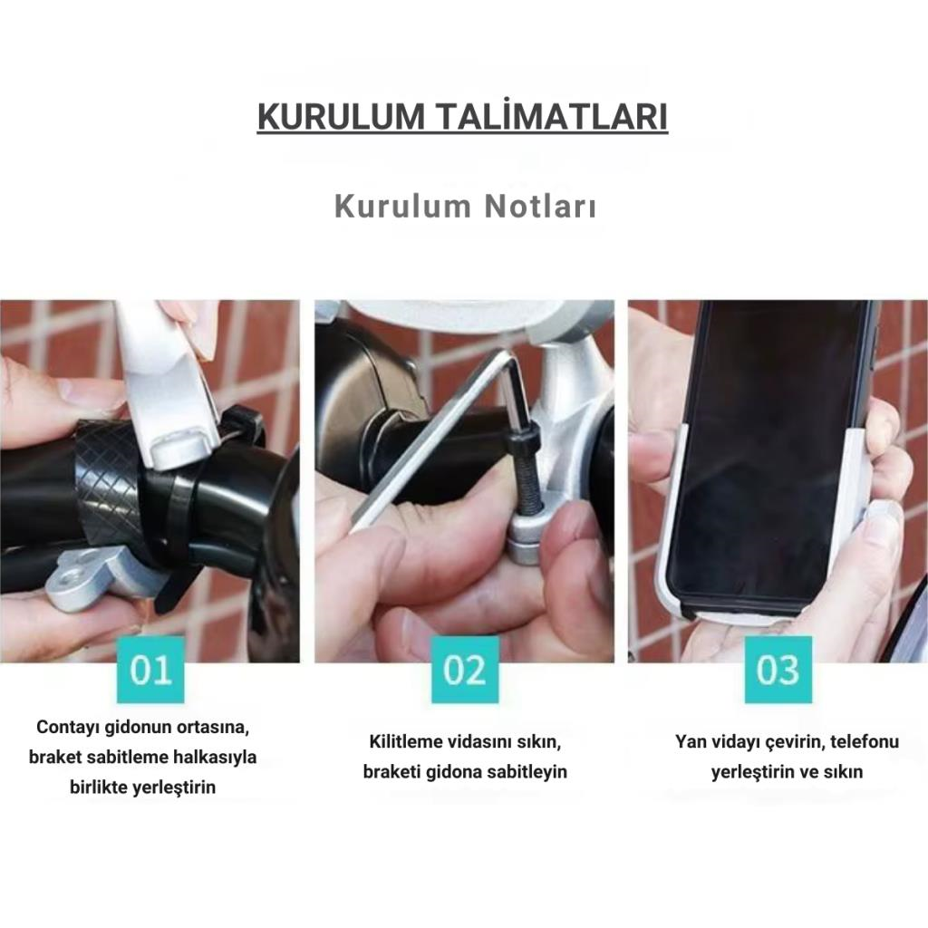 Polham Ful Metal Gidon Uyumlu 360 Derece Dönen Başlık Motorsiklet Telefon Tutucu, Bisiklet, Scooter Uyumlu Sıkıştırmalı Tutucu
