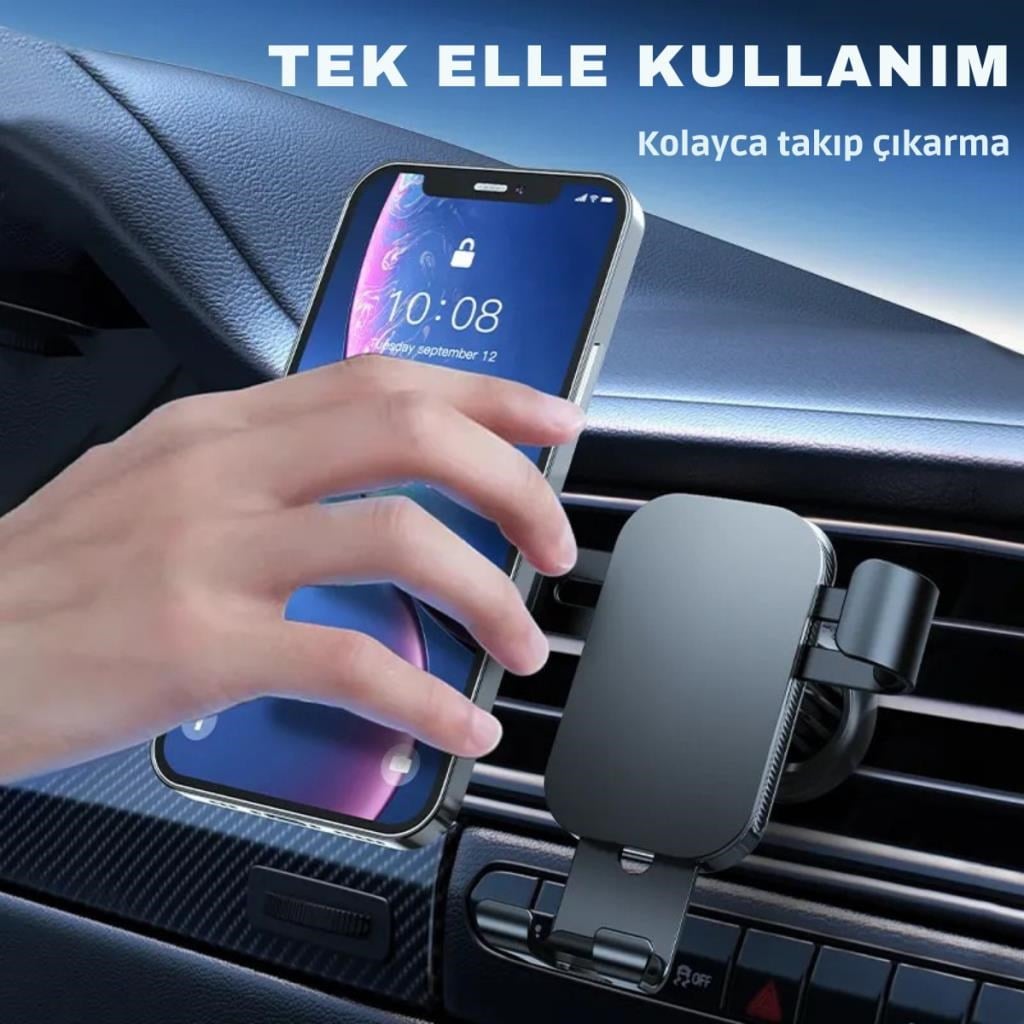 Polham Havalandırma Girişli Araç Telefon Tutucu, Titremez Düşmez Otomatik Kilitli Telefon Tutucu