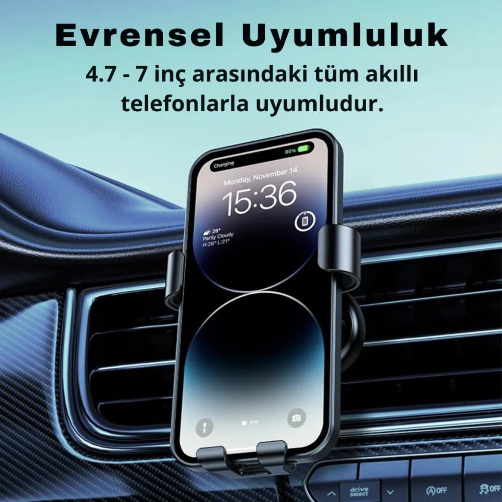 Polham Havalandırma Girişli Araç Telefon Tutucu, Titremez Düşmez Otomatik Kilitli Telefon Tutucu