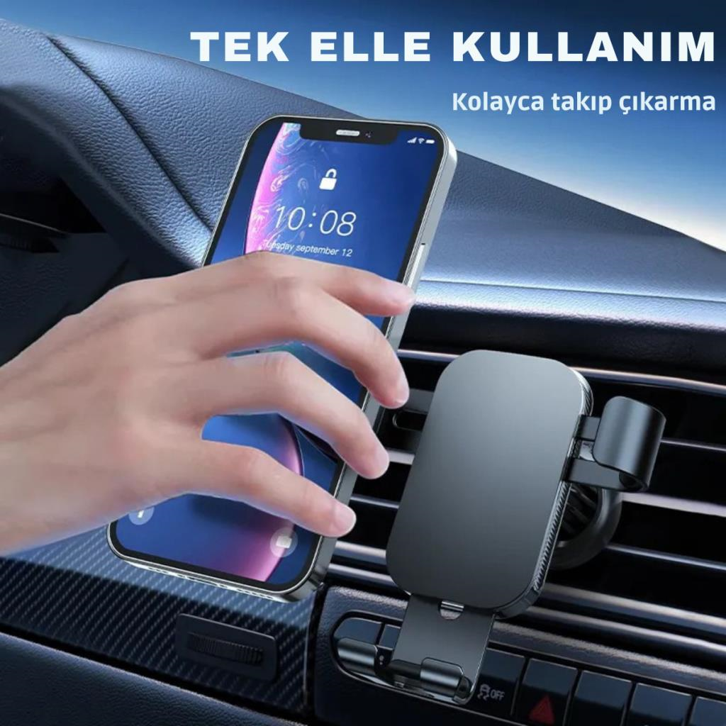 Polham Havalandırma Girişli Araç Telefon Tutucu, Titremez Düşmez Otomatik Kilitli Telefon Tutucu