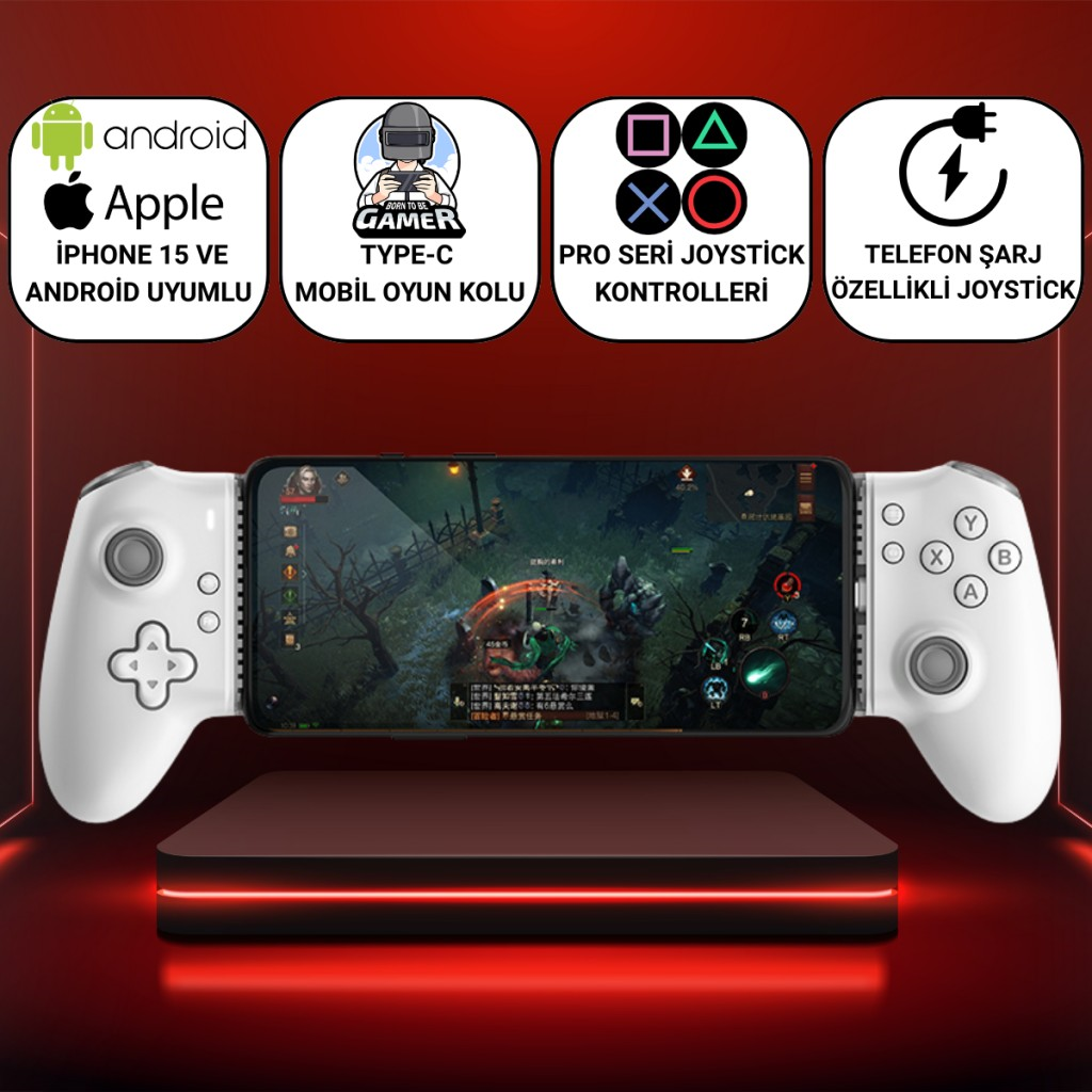 Polham iPhone 15 Üzeri ve Android Uyumlu Type-C Mobil Oyun Kolu | Pro Seri Joystick | Şarj Özellikli