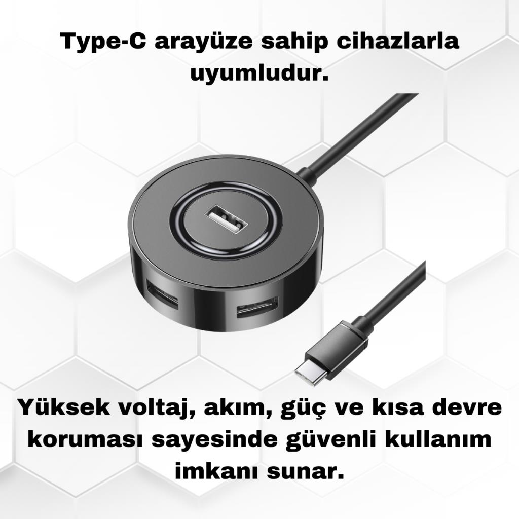 Polham Jazos 4in1 Type C to 4x USB 2.0 Çoğaltıcı Okuyucu Hup Adaptör, Klavye, Mouse, Yazıcı, USB Okuyucu