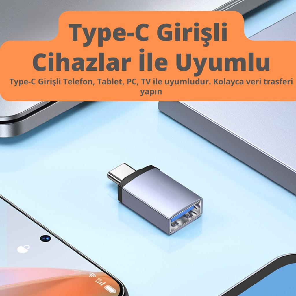 Polham Jazos Type-C to USB 3.1 OTG Dönüştürücü Adaptör, 10 Gbps Veri Aktarım, Mini USB Çevirici
