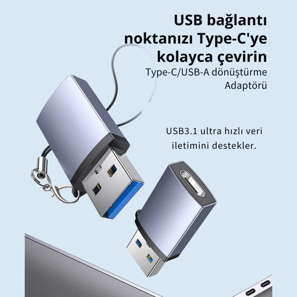 Polham Jazos USB 3.1 To Type-C OTG Dönüştürücü Adaptör, 10 Gbps Veri Aktarım, Mini Type C Çevirici