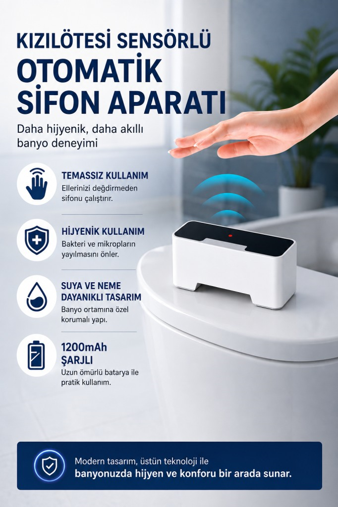 Polham Kızılötesi Sensörlü Otomatik Sifon Aparatı – Temassız Kullanım, Suya Dayanıklı, 1200mAh Şarjlı