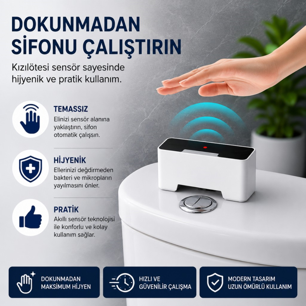 Polham Kızılötesi Sensörlü Otomatik Sifon Aparatı – Temassız Kullanım, Suya Dayanıklı, 1200mAh Şarjlı