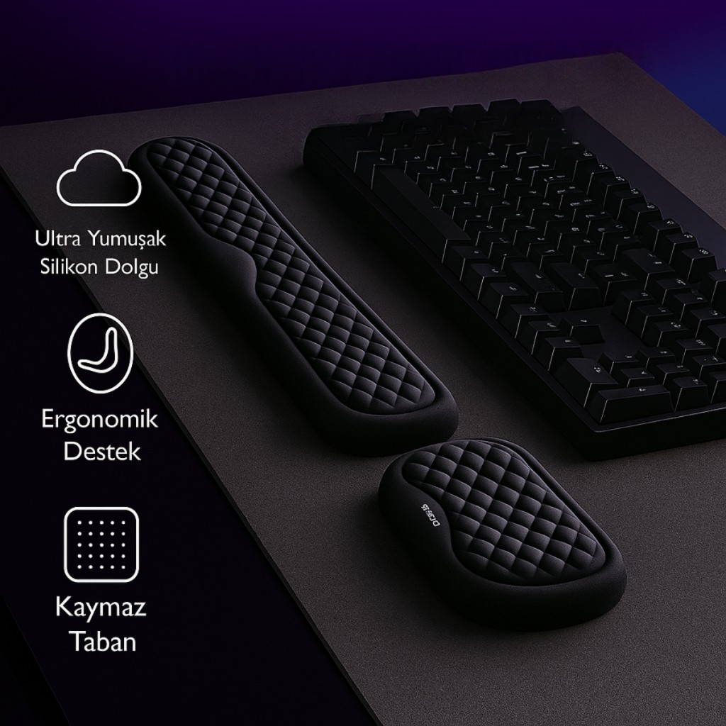 Polham Klavye ve Mouse İçin Ergonomik Bilek Destek Seti, Ultra Yumuşak Silikon Dolgulu Kaymaz, Bilek Yastığı