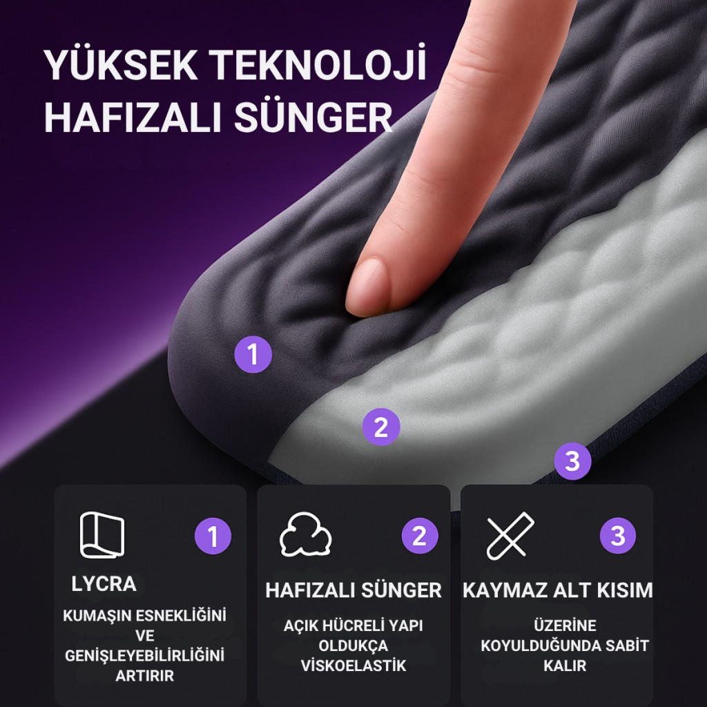 Polham Klavye ve Mouse İçin Ergonomik Bilek Destek Seti, Ultra Yumuşak Silikon Dolgulu Kaymaz, Bilek Yastığı
