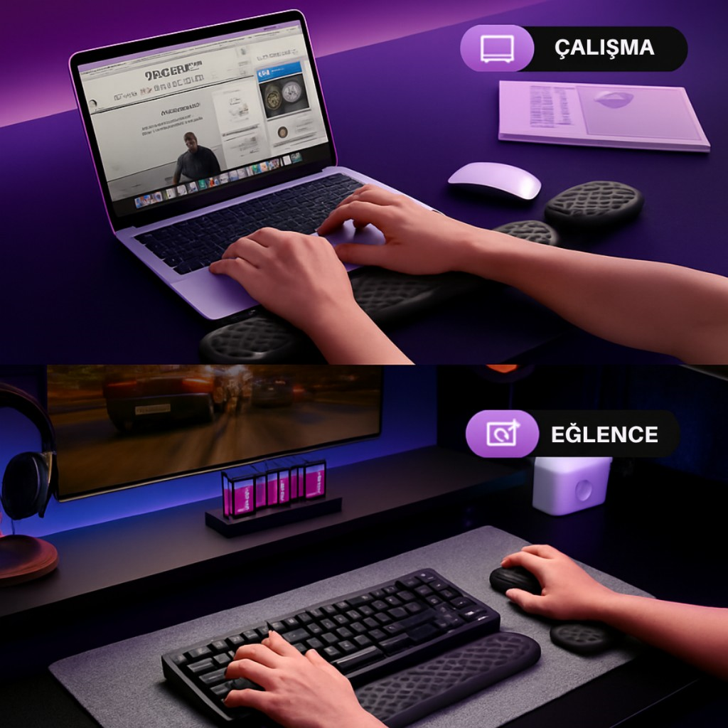 Polham Klavye ve Mouse İçin Ergonomik Bilek Destek Seti, Ultra Yumuşak Silikon Dolgulu Kaymaz, Bilek Yastığı