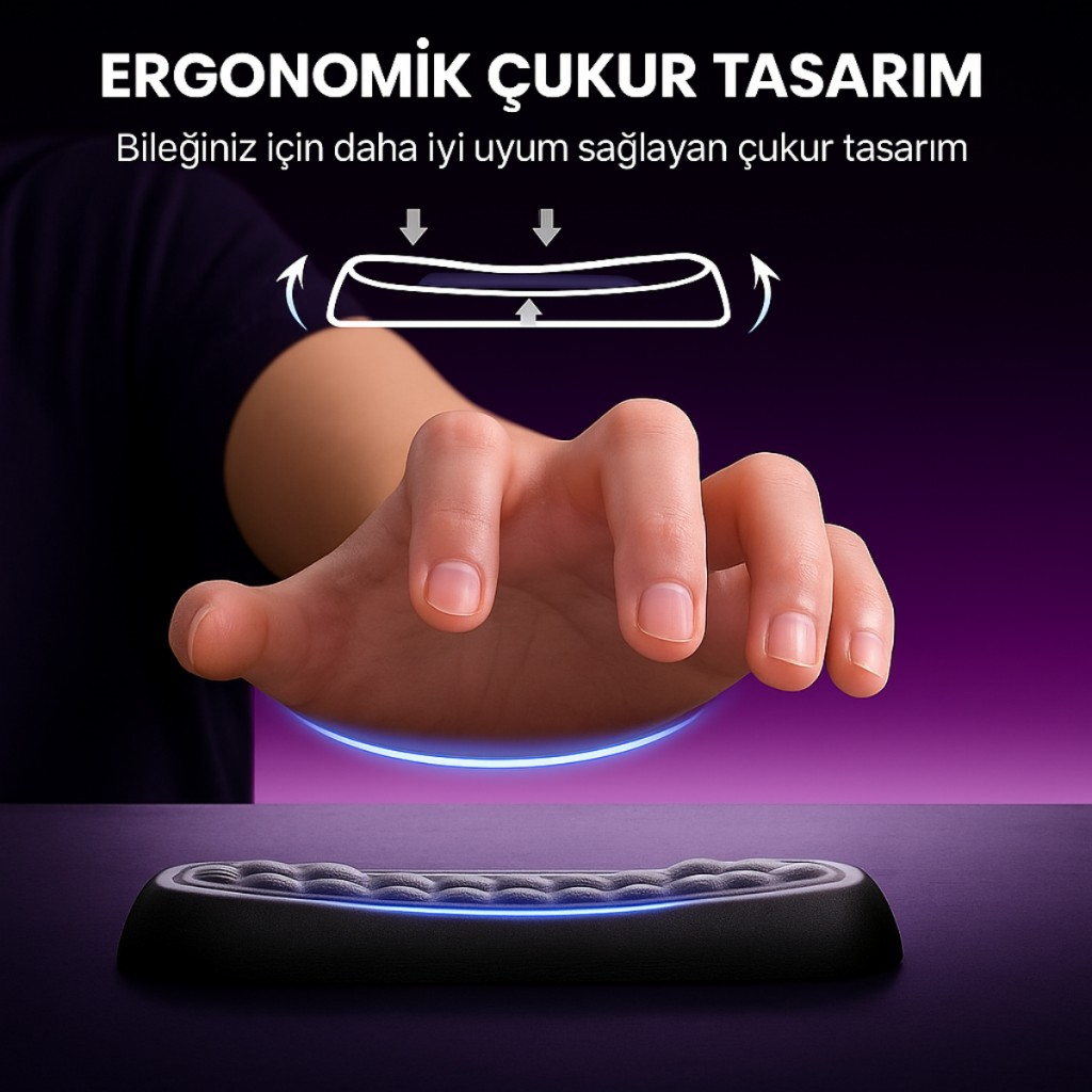 Polham Klavye ve Mouse İçin Ergonomik Bilek Destek Seti, Ultra Yumuşak Silikon Dolgulu Kaymaz, Bilek Yastığı