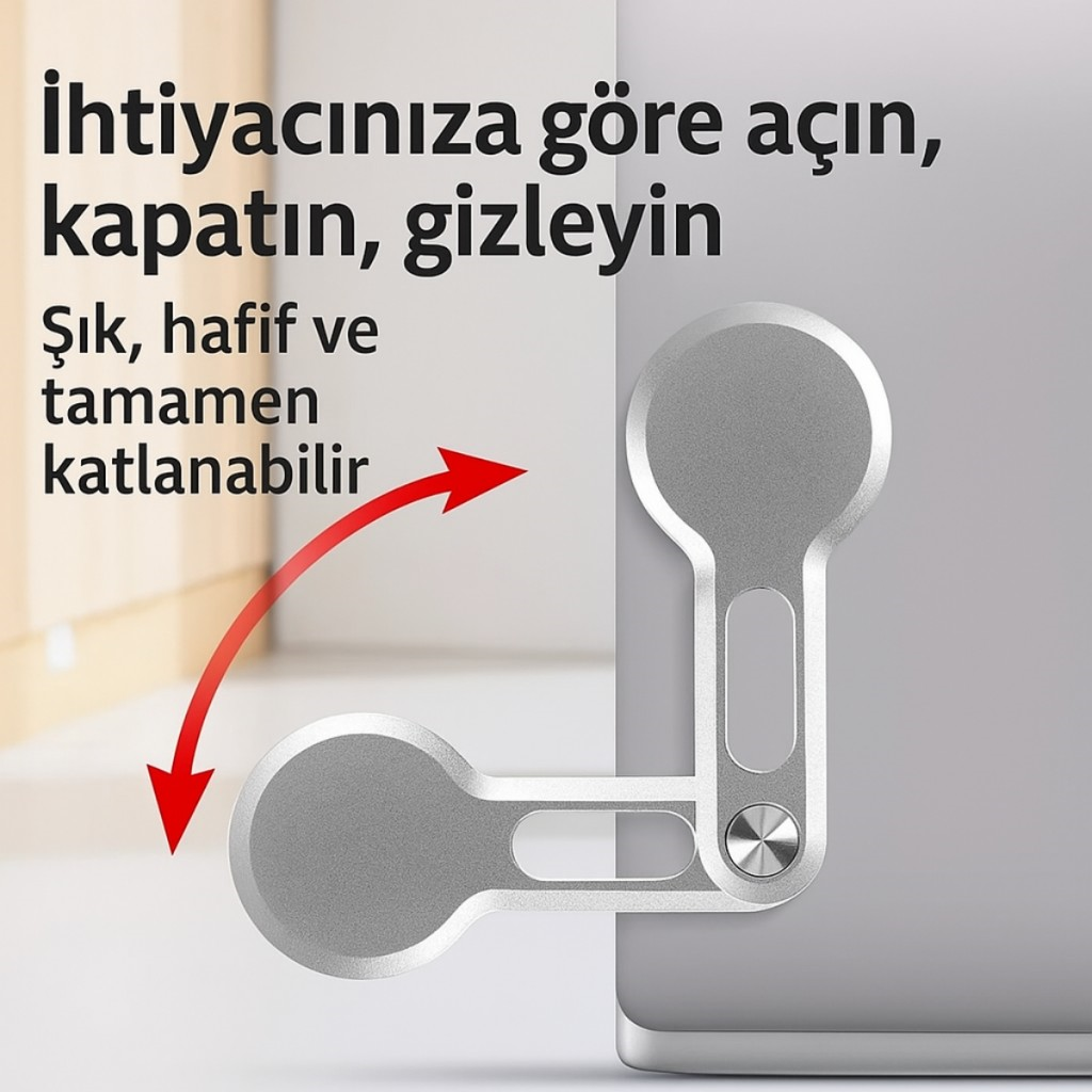 Polham Manyetik Telefon Tutucu | Laptop, Araba Ekranı ve Monitör Uyumlu – Güçlü Mıknatıs, İz Bırakmayan Yapışkan, Katlanabilir Alüminyum