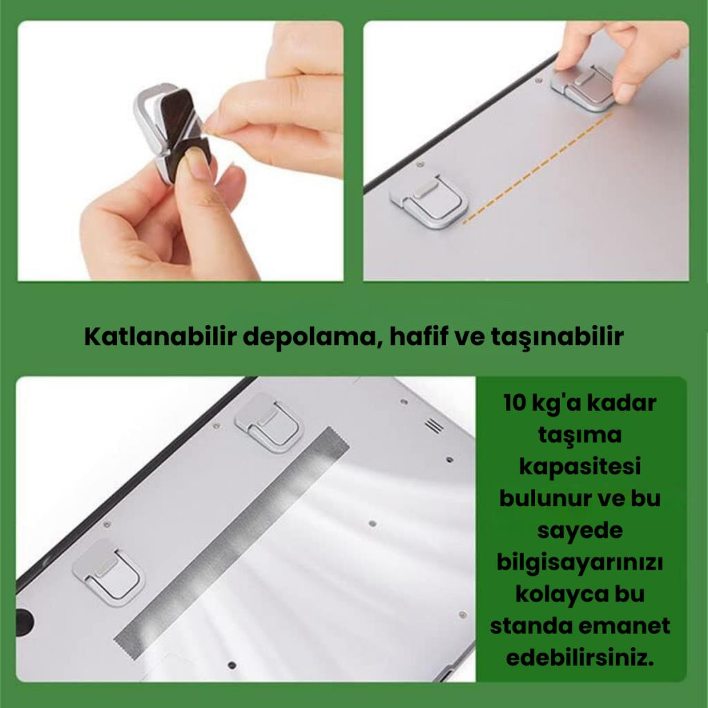Polham Metal 2 adet 5MM 3M Yapışkanlı Katlanabilir Ultra Mini Laptop Standı,Portatif Taşınabilir