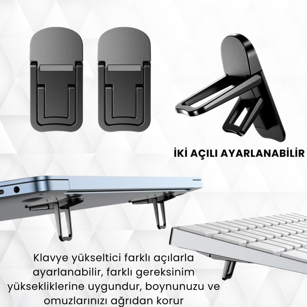 Polham Metal 2 adet 7MM 3M Yapışkanlı Katlanabilir Ultra Mini Laptop Standı,2 Açılı Laptop Yükseltici