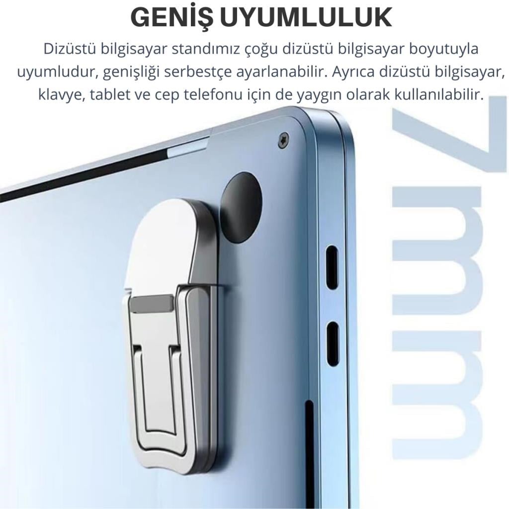 Polham Metal 2 adet 7MM 3M Yapışkanlı Katlanabilir Ultra Mini Laptop Standı,2 Açılı Laptop Yükseltici