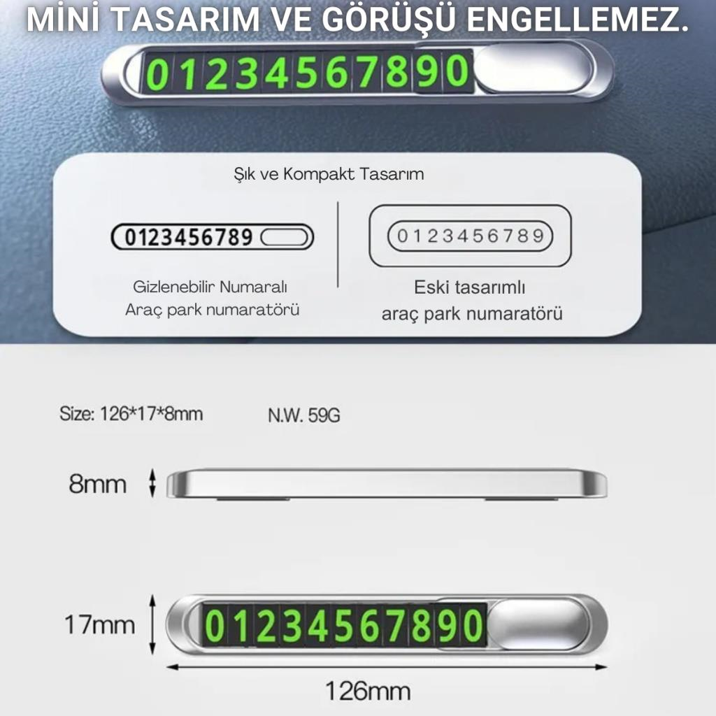 Polham Metal Araç İçi Geçici Park Numaratörü, Gizlenebilir Numaralı, Fosforlu, Manyetik Numaralı Numaratör