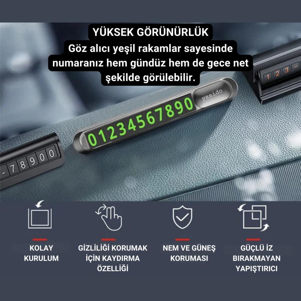 Polham Metal Araç İçi Geçici Park Numaratörü, Gizlenebilir Numaralı, Fosforlu, Manyetik Numaralı Numaratör