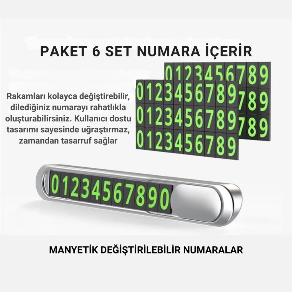 Polham Metal Araç İçi Geçici Park Numaratörü, Gizlenebilir Numaralı, Fosforlu, Manyetik Numaralı Numaratör