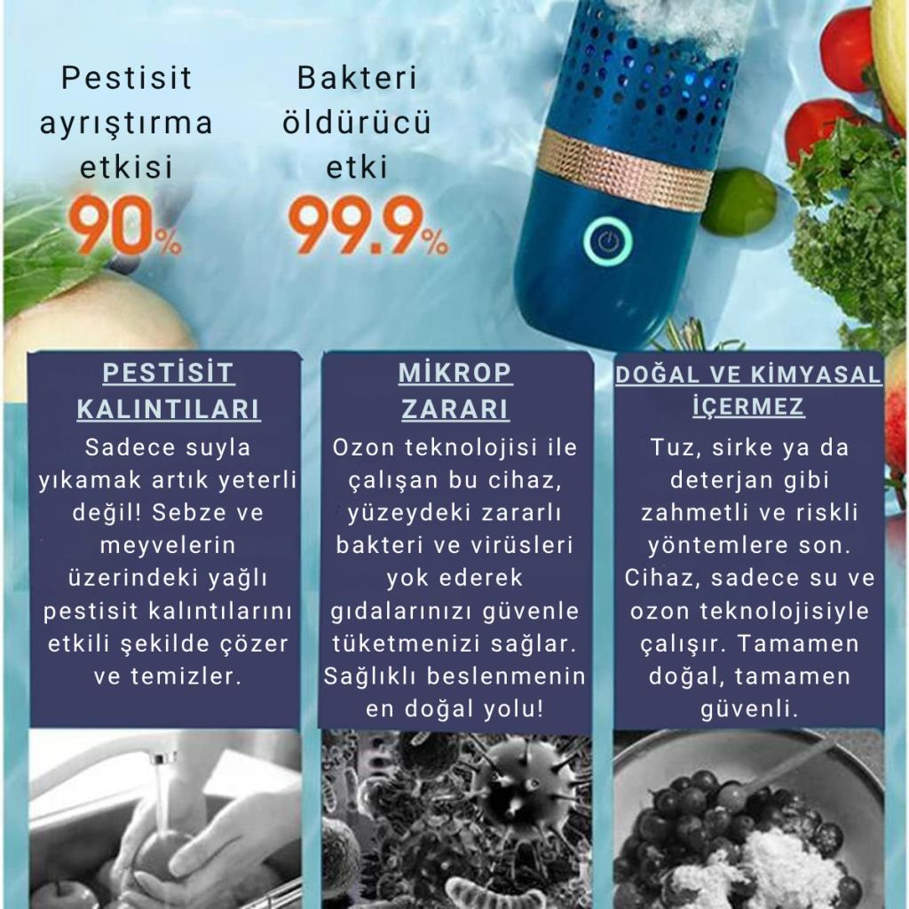 Polham Meyve ve Sebze Yıkama Dezenfekte Makinası, Bakteri, Virüs, Tarım İlacı Pestisit Temizleyici, Ozon Temizleyici