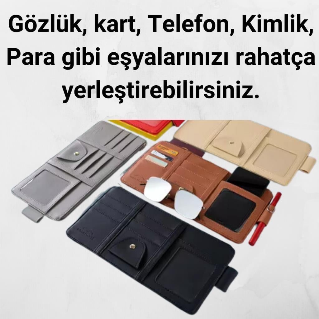 Polham Organizer Güneşlik Araç Cüzdanı, Telefon Tutucu, Gözlük, Kartlık, Kimlik, Para, Kalem Tutucu 