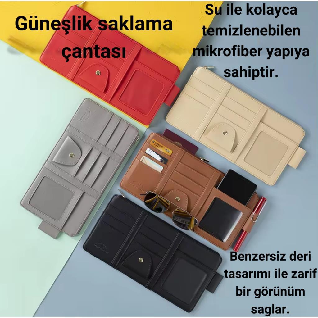 Polham Organizer Güneşlik Araç Cüzdanı, Telefon Tutucu, Gözlük, Kartlık, Kimlik, Para, Kalem Tutucu 