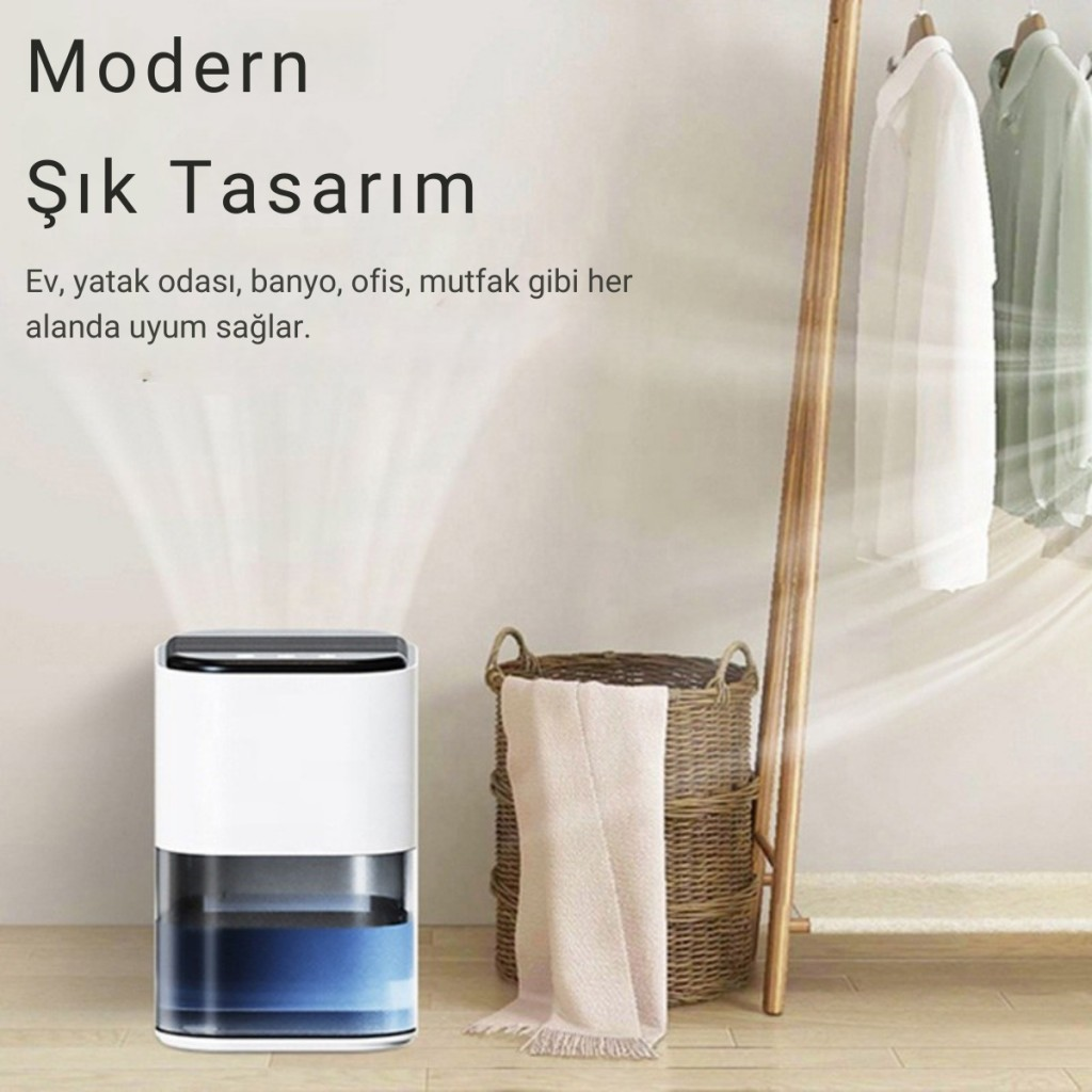 Polham Otomatik 2 Litre Banyo,Mutfak, Çamaşır Odası İçin Nem Alma Cihazı, Rutubet, Küf ve Nem Engelleyici