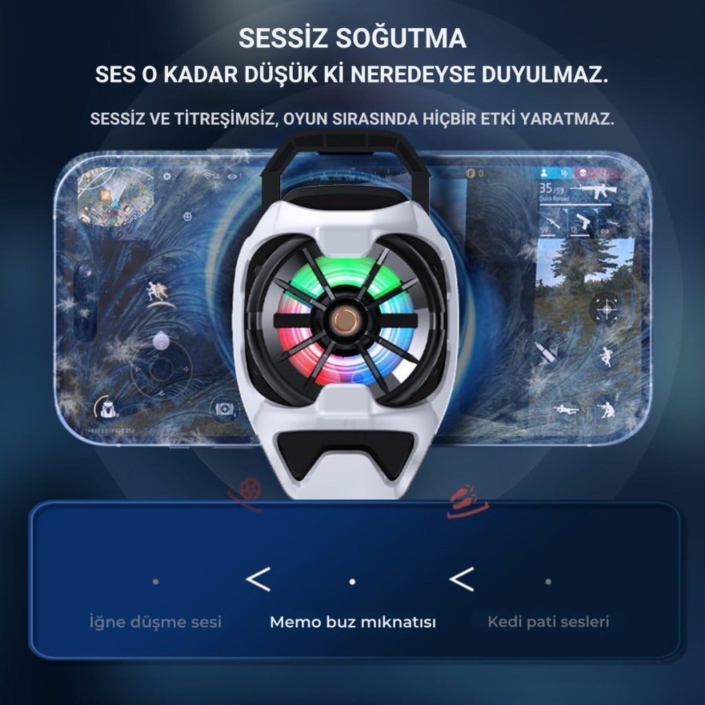 Polham Oyuncular ve Yayıncılar İçin Telefon Soğutucu | RGB LED Işıklı Tasarım | 4500 RPM Turbo Fan | Tripod Uyumlu Sessiz Soğutma