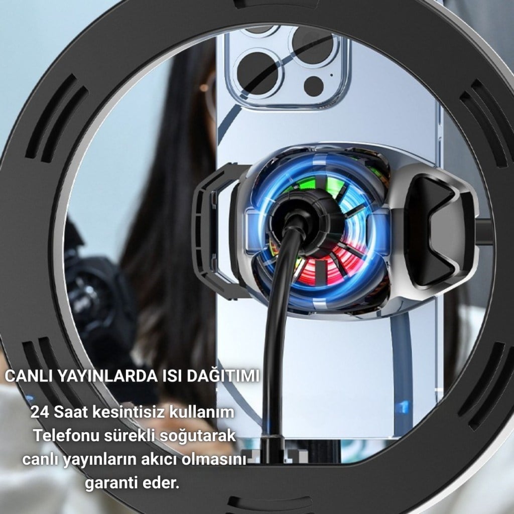 Polham Oyuncular ve Yayıncılar İçin Telefon Soğutucu | RGB LED Işıklı Tasarım | 4500 RPM Turbo Fan | Tripod Uyumlu Sessiz Soğutma