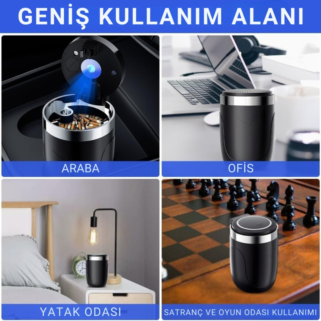 Polham Premium Araç Küllük,Su Geçirmez, Led Işıklı, Koku Önleyici, Kapaklı, Yıkanabilir, Su Geçirmez