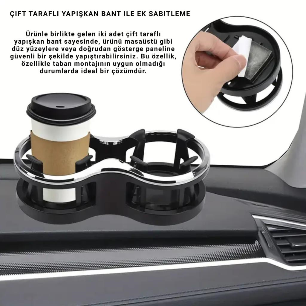 Polham Premium Oto Araç İçi Çift Bardak İçecek Tutucu, Torpido Üstü ve Bardaklık Montajlı Bardak Tutucu