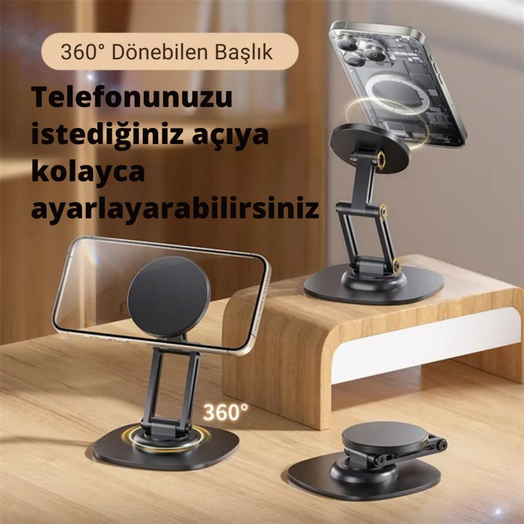 Polham Pro Seri Açı ve Yükseklik Ayarlı Manyetik Telefon ve Tablet Tutucu Stand, Kaydırmaz Masaüstü Dönebilen Stand