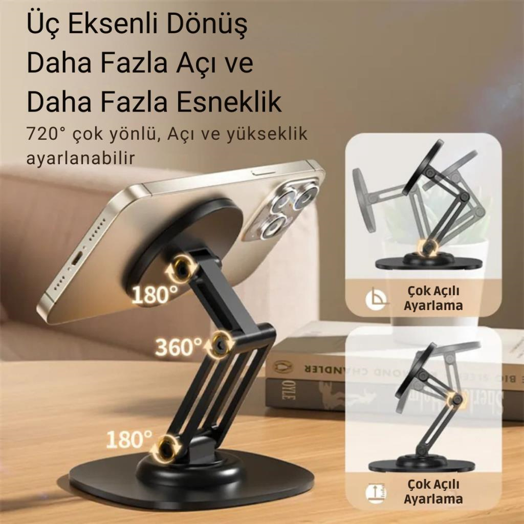 Polham Pro Seri Açı ve Yükseklik Ayarlı Manyetik Telefon ve Tablet Tutucu Stand, Kaydırmaz Masaüstü Dönebilen Stand