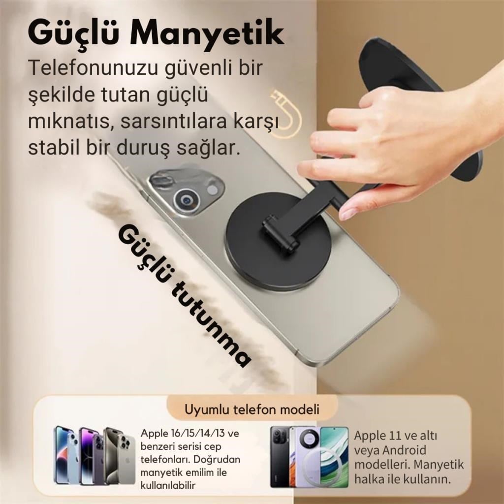 Polham Pro Seri Açı ve Yükseklik Ayarlı Manyetik Telefon ve Tablet Tutucu Stand, Kaydırmaz Masaüstü Dönebilen Stand