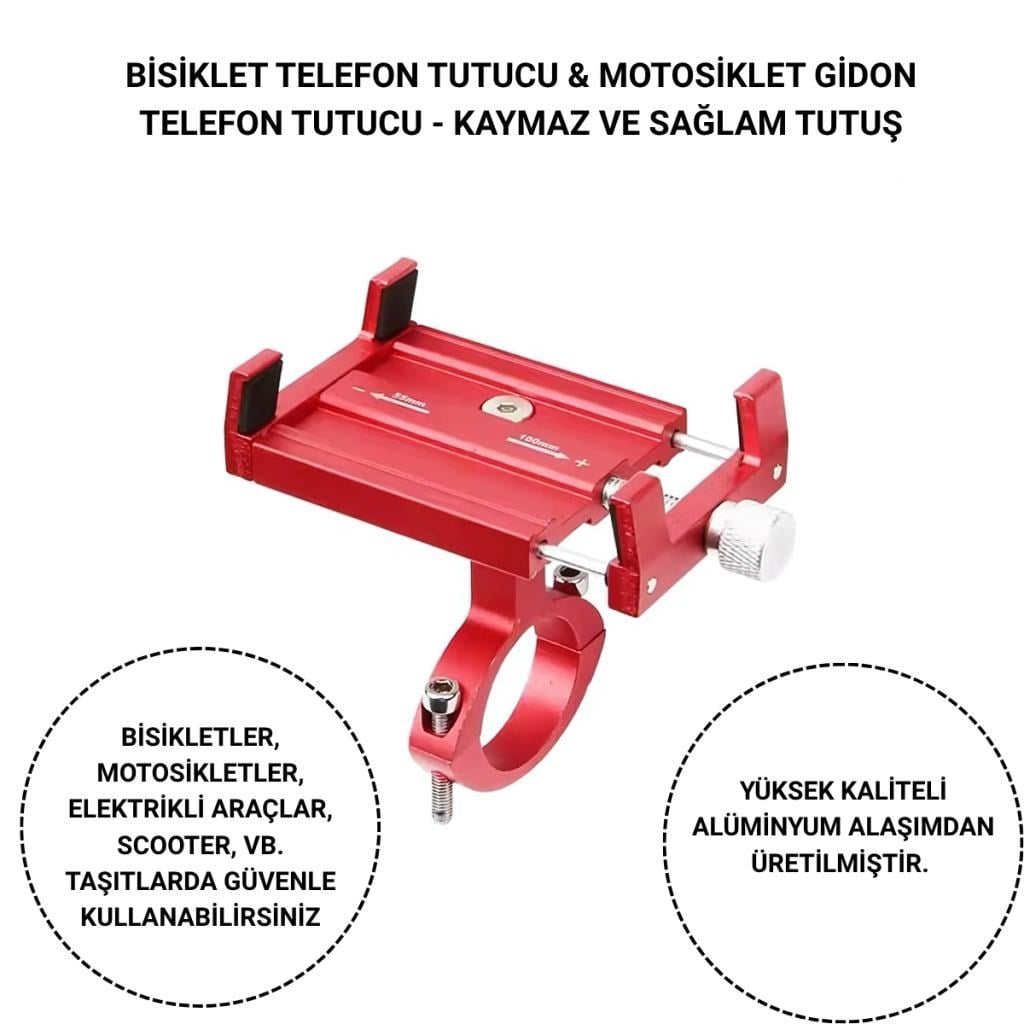 Polham Pro Seri Gidon Uyumlu Motorsiklet Telefon Tutucu, Bisiklet, Scooter Uyumlu Sıkıştırmalı Tutucu